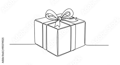 Minimalist Line Art Gift Box with Ribbon and Bow