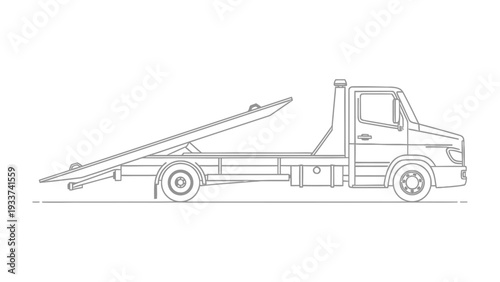 Tow Truck Illustration: A minimalist line drawing showcases the utility and design of a modern tow truck, emphasizing its structure and functionality.