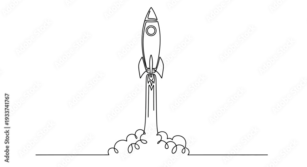 Fototapeta premium Minimalist Rocket Launch Single Line Drawing