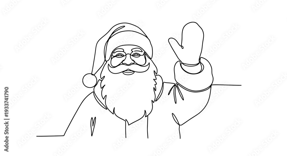 Obraz premium Minimalist Santa Claus Line Drawing Waving Hand - Christmas Celebration