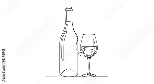 Minimalist Line Art: Wine Bottle and Glass