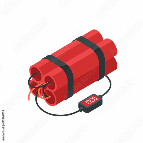 Red dynamite stick with detonator and countdown timer.