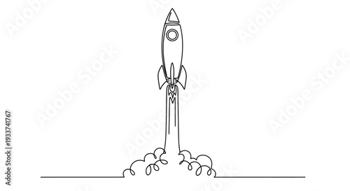 Minimalist Rocket Launch Single Line Drawing