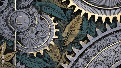 A macro close up view of a gold euro coin on the ground beside an antique mechanical clockwork mechanism with vintage steel gears