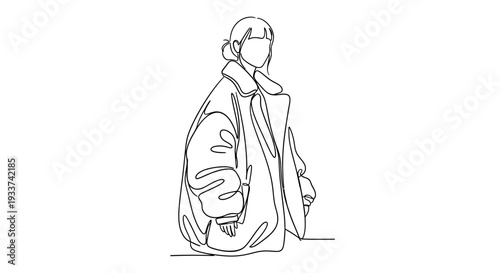 One Line Drawing of a Woman in a Puffer Jacket