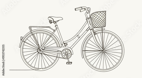 Retro Bicycle Line Drawing with Basket and Rack