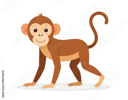 Animated brown monkey walking with a curved tail. Light shading on floor