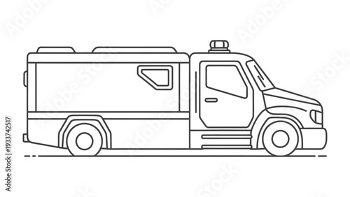 Armored Truck Illustration: A detailed black and white illustration of an armored truck, a symbol of security and protection, ready to transport valuables. 