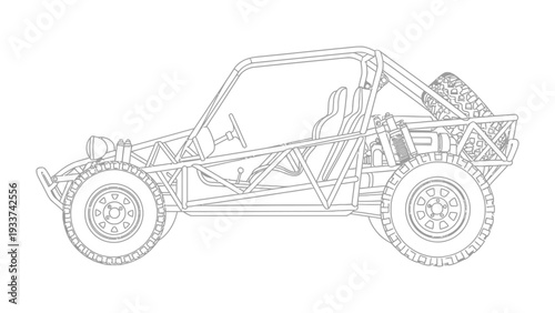 Buggy Outlined: An artistic outline of a buggy, showcasing its robust design and features. A symbol of adventure, ready to conquer any terrain.