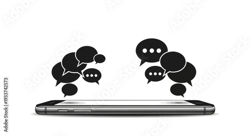 Smartphone with outgoing chat bubbles, communication concept