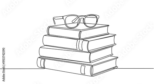 Stack of Books with Glasses Drawing - Minimalist Education Concept