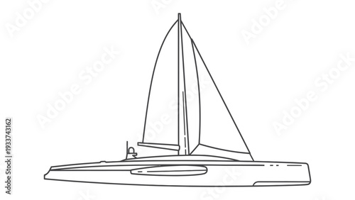 Sleek Sailing Vessel's Silhouette: A minimalist monochrome depiction of a modern sailboat cuts through the water, suggesting both power and grace, ideal for nautical and design concepts.