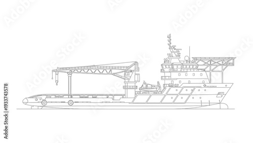 Ocean Vessel Blueprint: A detailed blueprint of a large industrial vessel, showcasing its intricate design and components. Designed for marine operation and transport