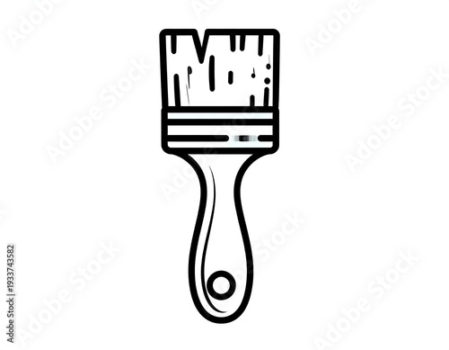 Black and white line drawing of a paint brush with a rounded handle and bristle texture at the top