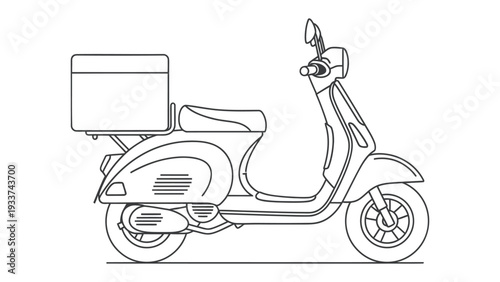 Motor Scooter Illustration: A meticulously drawn motor scooter, showcasing sleek lines and practical design, perfect for urban transport and delivery services.