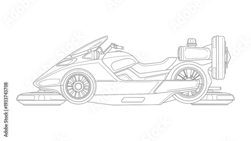 Future Motorcycle Concept: A sleek, futuristic motorcycle design showcasing innovative technology and aerodynamic aesthetics, ideal for transportation and the open road.