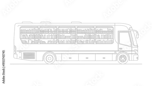 Bus Journey Outline: A precise line illustration of a modern passenger bus, capturing the essence of travel and transport with its sleek design.