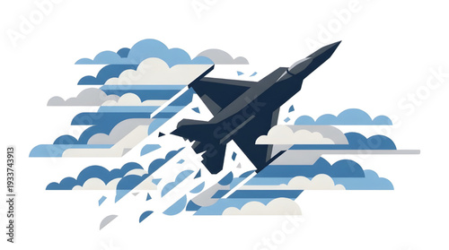 Dynamic aerial ascent a powerful fighter jet illustration soaring through stylized skies with incredible speed and agility