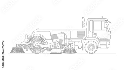 Street Sweeper Outline: A detailed outline of a street sweeper, designed to efficiently cleanse and maintain urban areas