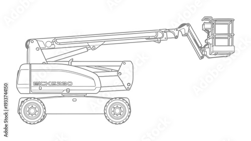 High-Reach Lifting Equipment: A detailed, minimalist depiction of an articulated boom lift, showcasing its functional design and engineering prowess