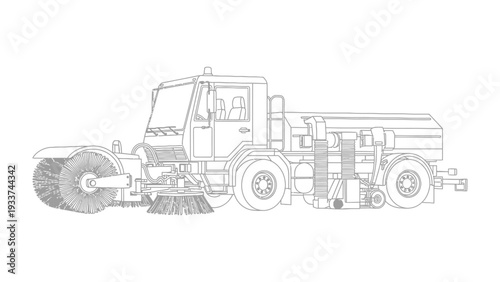 Street Sweeper Illustration: A detailed illustration of a street sweeper, designed to maintain cleanliness and hygiene in an urban environment.