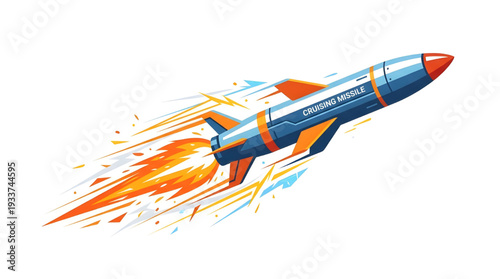 Dynamic Illustration of a Powerful Rocket Launching Upwards with Fiery Exhaust and Speed Trails