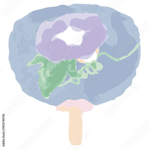 朝顔の柄が入った夏のうちわの水彩イラスト 幼稚園・保育園向け8月のやさしい挿絵シリーズ