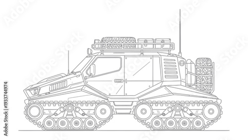 All-Terrain Armored Vehicle Blueprint: A detailed technical blueprint showcasing an all-terrain armored vehicle designed for traversing challenging landscapes.