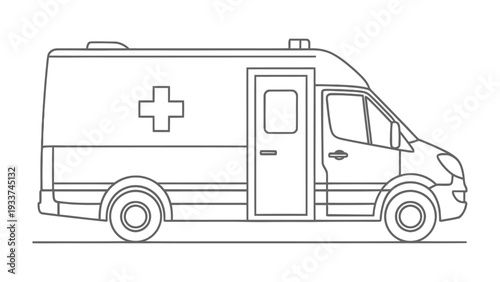 Emergency Ambulance Outline: A crisp outline of an ambulance, symbolizing swift medical assistance and rescue services. Embodying the essence of emergency response, readiness.