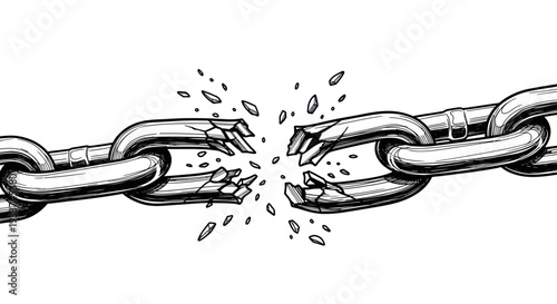 Broken Chain Link Symbolizing Freedom, Escape, and Strength Breaking