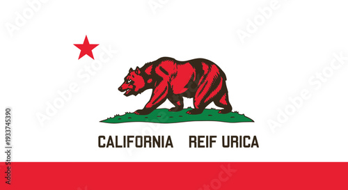 California Flag with Bear and Star - Vector Illustration