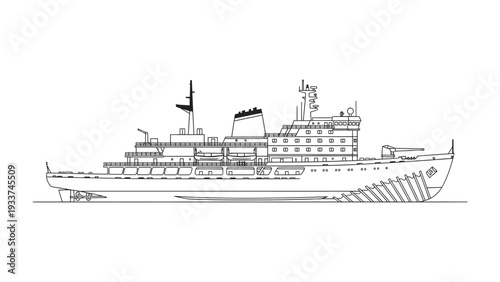Ocean Liner's Blueprint: A detailed technical drawing presents a side view of a large ocean liner, revealing its intricate structure and design.