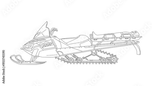 Snowmobile Schematic: An intricate technical schematic of a snowmobile, highlighting its design and functionality, perfect for educational materials or engineering projects.
