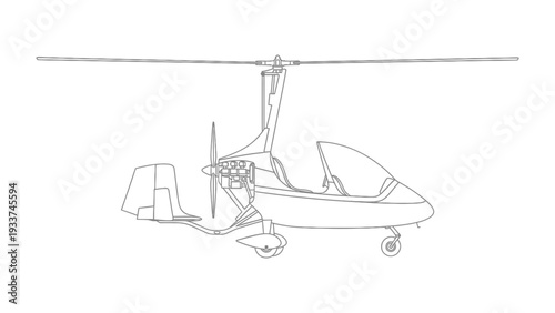 Modern Autogyro Illustration: A precise illustration showcasing a modern autogyro, a unique aircraft design, set against a clean backdrop.