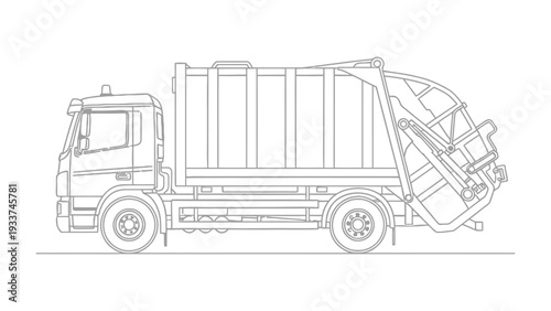 Garbage Truck Silhouette: Clean and simple outline of a garbage truck, ready to haul waste, highlighting its functional design and purpose.