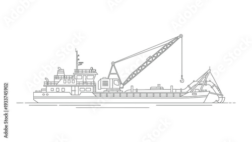 Dredger Vessel: An illustration of a modern dredging vessel, showcasing its intricate machinery and engineering prowess. This image highlights the technological marvel of the industry.