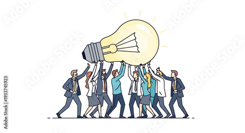 Teamwork lifting a lightbulb collaborative effort and innovative ideas