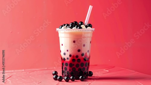 Boba tea drink with black boba.