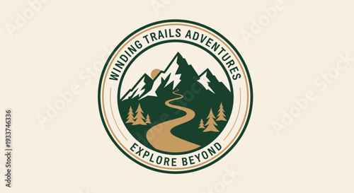 Winding Trails Adventures Explore Beyond Mountain Landscape Logo.