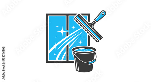 Window cleaning service with squeegee and bucket.