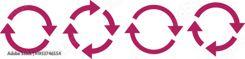 Circular refresh arrow icons set isolated on white background, magenta reload and sync rotation symbols collection for update, repeat, recycle and process flow design.