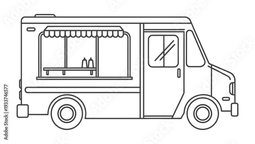 Food Truck: A detailed illustration of a classic food truck, embodying the essence of mobile culinary experiences and street food culture.