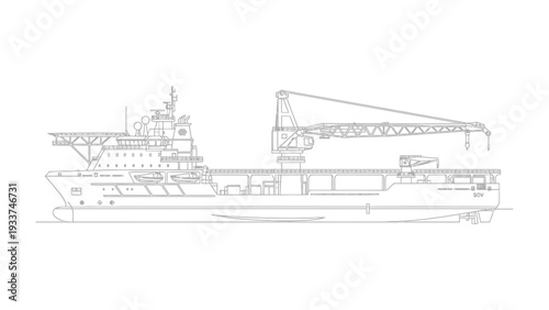 Offshore Support Vessel Blueprint: A meticulously rendered blueprint showcases the detailed design of a robust offshore support vessel, highlighting its engineering and functionalities.