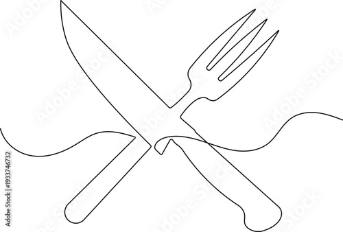  Continuous one line drawing of knife and fork minimalist kitchen cutlery illustration