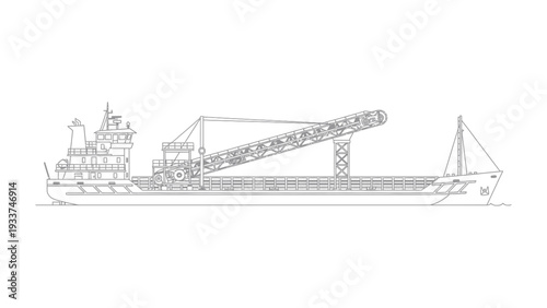 Industrial Marine: A detailed illustration of a robust industrial ship, designed for heavy-duty cargo transport, highlighting its complex machinery. 