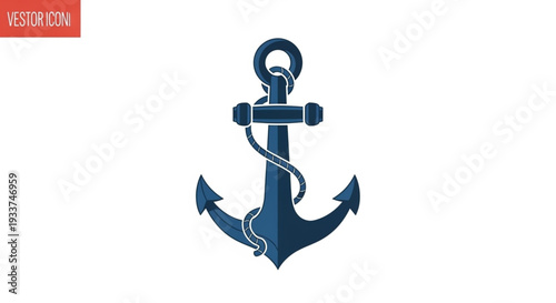 Blue Nautical Anchor Symbol Illustration.