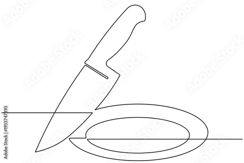Simple continuous line art knife and fork elegant restaurant tableware design