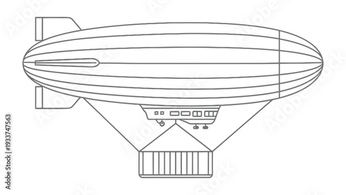 Sky Voyager: A detailed illustration of a majestic airship, soaring through the sky, showcasing its intricate design and structural components. 