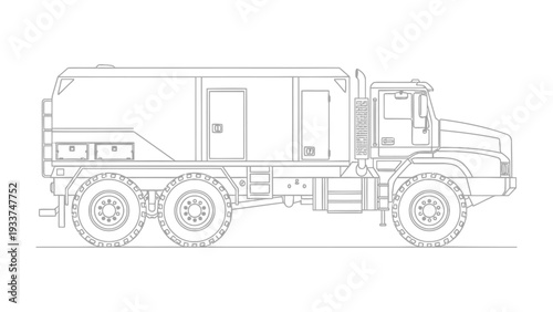 Truck illustration: A detailed line drawing of a heavy-duty truck, capturing its robust build and essential features. This image emphasizes strength and functionality.