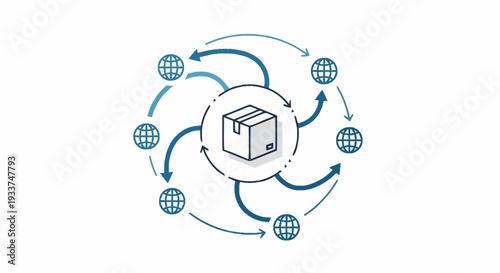 Efficient global supply chain management with interconnected shipping routes for worldwide package delivery and distribution
